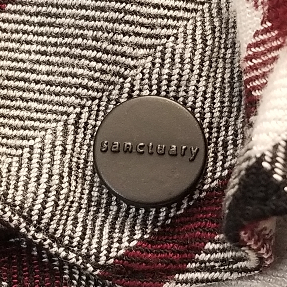 {L} Sanctuary Plaid Button Down Shirt Maroon Black White - Picture 3 of 10